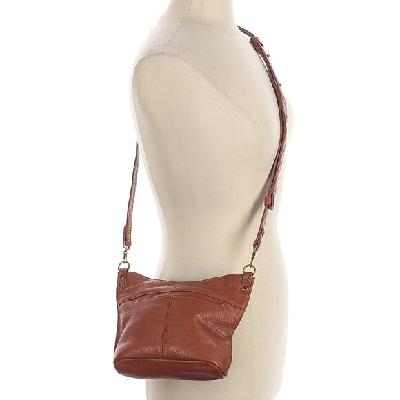 HOBO Cognac Leather Pier Small Crossbody Magnet Magnetic Closure Handbag Purse - Picture 3 of 8